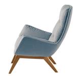 Fauteuil GARBO met houten pootjes Geweven stof Saia: Jeansblauw - Donkere eikenhout