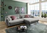 Ecksofa Morranos Chenille Rubia: Grau - Longchair davorstehend rechts - 4 Kissen