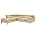 Hoekbank Cartillon met chaise longue Leer Mabel: Beige - Ottomaan vooraanzicht links - Hoofdsteun verstelbaar