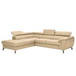 Hoekbank Cartillon met chaise longue Leer Mabel: Beige - Ottomaan vooraanzicht links - Hoofdsteun verstelbaar