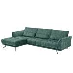 Hoekbank Lethernt met chaise longue Velours Amata: Aquagroen - Longchair vooraanzicht links