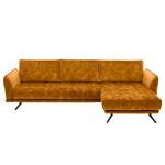 Hoekbank Lethernt met chaise longue Velours Amata: Goud - Longchair vooraanzicht rechts