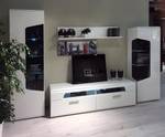 Vetrina Karkoo 201 cm Con illuminazione inclusa - Bianco lucido / Effetto rovere