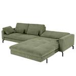 Hoekbank Capiri met chaise longue Corduroy Coryn: Bos groen - Longchair vooraanzicht rechts - Relaxfunctie