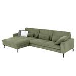 Ecksofa Capiri mit Longchair Cordstoff Coryn: Waldgrün - Longchair davorstehend links - Relaxfunktion