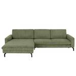 Hoekbank Capiri met chaise longue Corduroy Coryn: Bos groen - Longchair vooraanzicht links - Relaxfunctie