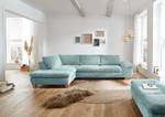 Ecksofa Corintia mit Ottomane Cordstoff Coryn: Hellblau - Ottomane davorstehend links - Keine Funktion - Eiche