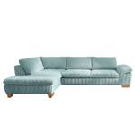 Ecksofa Corintia mit Ottomane Cordstoff Coryn: Hellblau - Ottomane davorstehend links - Schlaffunktion - Eiche