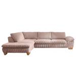 Ecksofa Corintia mit Ottomane Cordstoff Coryn: Altrosa - Ottomane davorstehend links - Schlaffunktion - Eiche