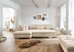 Ecksofa Corintia mit Ottomane Cordstoff Coryn: Beige - Ottomane davorstehend links - Schlaffunktion - Eiche