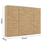 Schwebetürenschrank Quadra - Uni Eiche Artisan Dekor - Breite: 315 cm