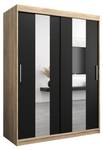 Armoire à portes coulissantes Pole Noir - Imitation chêne de Sonoma - Largeur : 150 cm - 2 porte