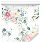 Tapete Blumen ROSEN Eukalyptus Blätter Beige - Grün - Pink - Weiß - Papier - Textil - 53 x 1000 x 1000 cm