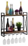 Weinregal Rio Flaschenregal Schwarz - Braun - Metall - Massivholz - 60 x 54 x 25 cm