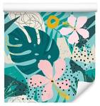 Papier Peint Feuilles TROPICALES Fleurs Beige - Noir - Vert - Papier - Textile - 53 x 1000 x 1000 cm