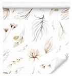 Tapete PFLANZEN Blumen Blätter Aquarell Beige - Braun - Grau - Grün - Weiß - Papier - Textil - 53 x 1000 x 1000 cm
