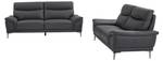 Couchgarnitur ATESSO 2er-Set Grau - Echtleder - 93 x 92 x 207 cm