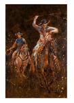 Tableau peint A Ride into the Prairie Marron - Doré - Bois massif - Textile - 60 x 90 x 4 cm