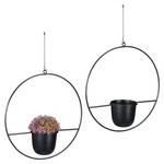 Blumenampel 2er Set Schwarz - Metall - Kunststoff - 35 x 66 x 11 cm