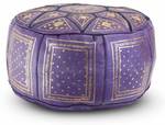 Marokkanischer Pouf Leder Lila Goldrund Violett - Echtleder - 50 x 30 x 50 cm