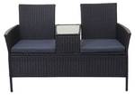 Poly-Rattan Sitzbank mit Tisch E24 Schwarz - Grau