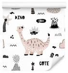 Papier Peint DINOSAURES Palmiers Volcans Beige - Noir - Gris - Blanc - Papier - Textile - 53 x 1000 x 1000 cm