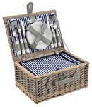 Picknickkorb für 4 Personen Blau - Holz teilmassiv - 28 x 19 x 40 cm