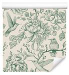 Papier Peint FLEURS Feuilles Plantes Beige - Vert - Papier - Textile - 53 x 1000 x 1000 cm