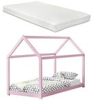 Kinderbett Netstal mit Matratze Pink - Massivholz - 200 x 142 x 90 cm