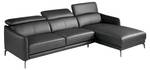 Chaiselongue-Sofa schwarzem Rindsleder Schwarz - Echtleder - Textil - 283 x 94 x 174 cm