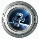 Wandtattoo 3D Bullauge Astronaut Weltall 120 x 120 cm