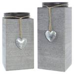 Kerzenhalter Little Heart 2er Set Grau - Holz teilmassiv - 10 x 19 x 10 cm