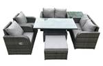 Garten Esssofa Set Fritz (7er-Set) Grau - Polyrattan - Stein - 69 x 79 x 124 cm