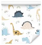 Papier Peint Animaux DINOSAURES Pastel Beige - Noir - Bleu - Blanc - Papier - Textile - 53 x 1000 x 1000 cm