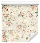 Papier Peint ROSES Fleurs Rétro Nature Beige - Bleu - Vert - Papier - Textile - 53 x 1000 x 1000 cm