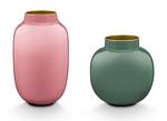 Vasen Rund und Oval (2er Set) Grün - Pink - Metall - 19 x 14 x 19 cm