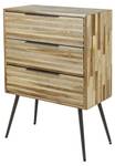 Sideboard Striped Teak Schwarz - Massivholz - 60 x 80 x 30 cm