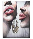 Acrylbild handgemalt Friendly Secret Beige - Weiß - Massivholz - Textil - 75 x 100 x 4 cm