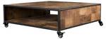 Table basse carrée roulettes Marron - Bois massif - 100 x 32 x 100 cm