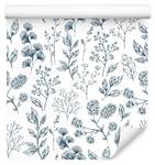 Papier Peint Brindilles PLANTES Nature Bleu - Gris - Blanc - Papier - Textile - 53 x 1000 x 1000 cm