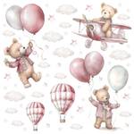 Wandsticker Teddybären Ballons Wolken Beige - Grau - Hellrosa - Weiß - 120 x 60 x 60 cm