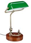 Bankerlampe mit grünem Schirm Braun - Gold - Grün - Holzwerkstoff - Glas - Metall - 26 x 42 x 25 cm