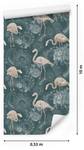 Tapete Vögel FLAMINGOS Blumen Ornamente Beige - Grün - Papier - Textil - 53 x 1000 x 1000 cm