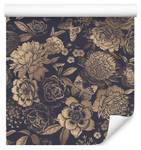 Papier Peint FLEURS Papillons Vintage Beige - Bleu - Marron - Gris - Papier - Textile - 53 x 1000 x 1000 cm