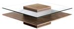 Table basse carrée en verre et bois Marron - Verre - Bois/Imitation - En partie en bois massif - 100 x 35 x 100 cm