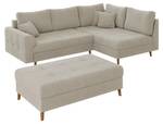 Ecksofa und Hocker Oskar Beige - Armlehne davorstehend rechts - Ecke davorstehend links