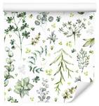 Papier Peint PLANTES Feuilles Nature Vert - Blanc - Papier - Textile - 53 x 1000 x 1000 cm