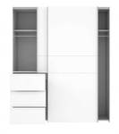 Armoire 2 portes coulissantes 3 tiroirs Blanc - Bois manufacturé - 200 x 200 x 61 cm