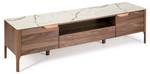 Meuble TV en bois de noyer Marron - Blanc - Porcelaine - Bois massif - Pierre - Bois/Imitation - 180 x 50 x 45 cm