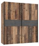 Armoire effet bois vintage béton gris Marron - En partie en bois massif - 170 x 190 x 61 cm